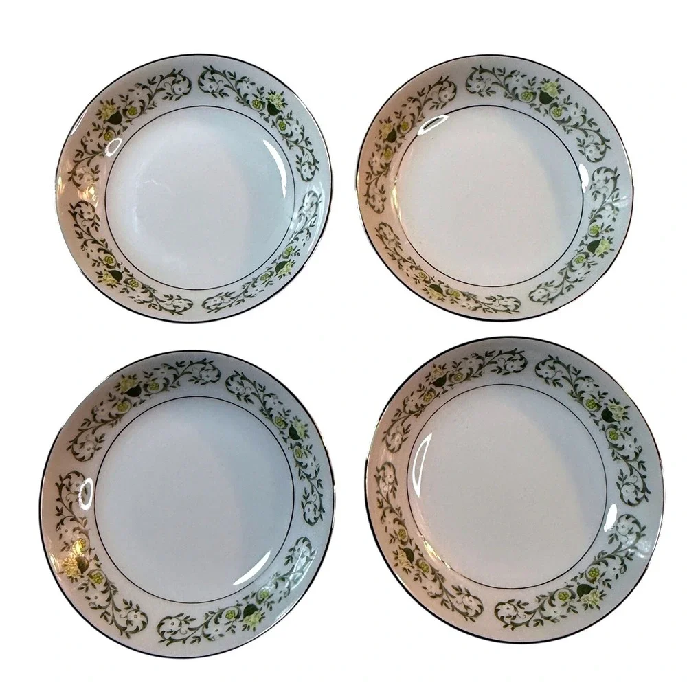 Vintage Sterling Fine China Florentine Fruit Dessert Plates Set of 4 Japan 5.5'